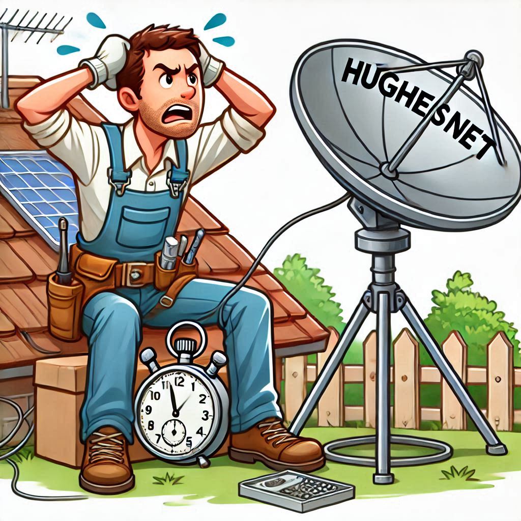 Cartoon of frustrated satellite technician